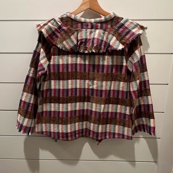 dRA Kelsey Plaid Fringe Ruffle Top Medium - Picture 4 of 9